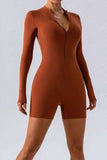 Half Zip Long Sleeve Active Romper - Trendsi - Flyclothing LLC