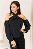 Double Take Grecian Cold Shoulder Long Sleeve Blouse - Trendsi - Flyclothing LLC
