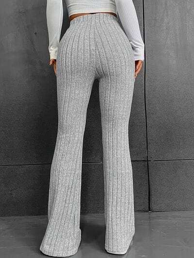 Ribbed High Waist Bootcut Pants - Trendsi - Flyclothing LLC