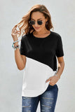 Two-Tone Round Neck Tee - Trendsi - Flyclothing LLC
