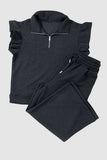 Ruffled Quarter Zip Top and Drawstring Pants Set - Trendsi - Flyclothing LLC