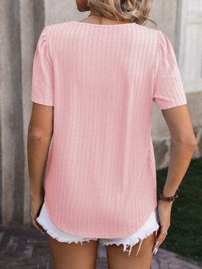 Ruched Square Neck Short Sleeve Blouse - Trendsi - Flyclothing LLC