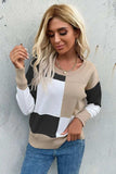 Color Block Ribbed Trim Round Neck Knit Pullover - Trendsi - Flyclothing LLC