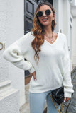 V-Neck Drop Shoulder Sweater - Trendsi - Flyclothing LLC