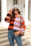 Round Neck Long Sleeve Color Block Dropped Shoulder Pullover Sweater - Trendsi - Flyclothing LLC