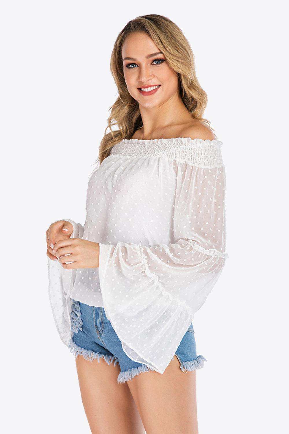 Swiss Dot Off-Shoulder Blouse - Trendsi - Flyclothing LLC