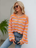 Round Neck Openwork Flare Sleeve Knit Top - Trendsi - Flyclothing LLC