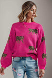 Tiger Pattern Round Neck Drop Shoulder Sweater - Trendsi - Flyclothing LLC