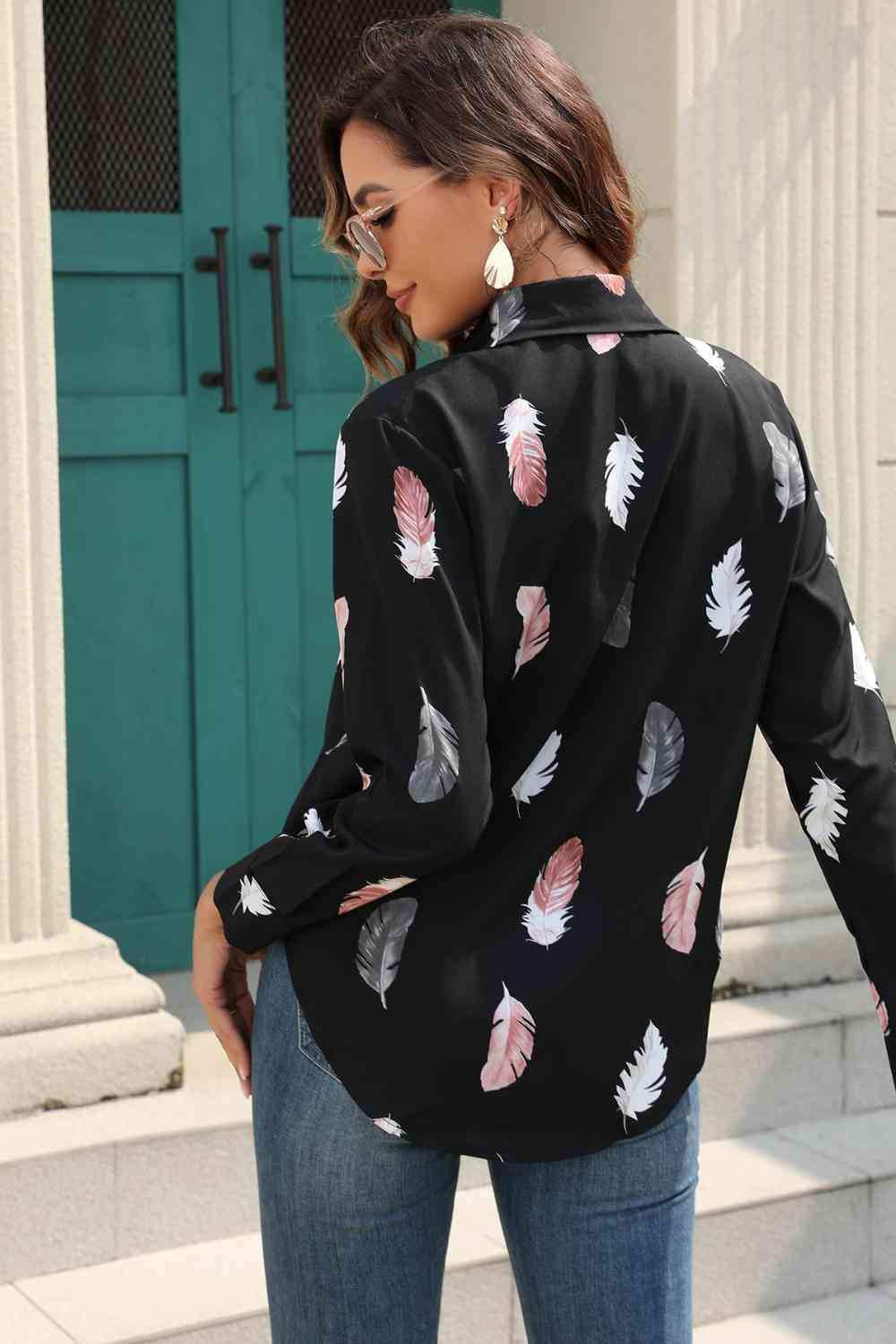 Printed Collared Neck Buttoned Shirt - Trendsi - Flyclothing LLC