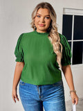 Plus Size Round Neck Flounce Sleeve Blouse - Trendsi - Flyclothing LLC