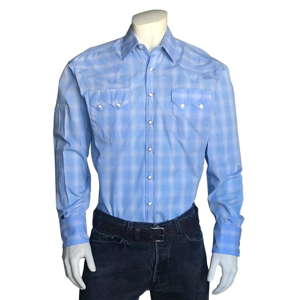 Men's Light Blue Shadow Plaid Western Shirt - Rockmount Clothing - Flyclothing LLC