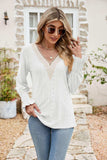 Eyelet V-Neck Smocked Flounce Sleeve Blouse - Trendsi - Flyclothing LLC