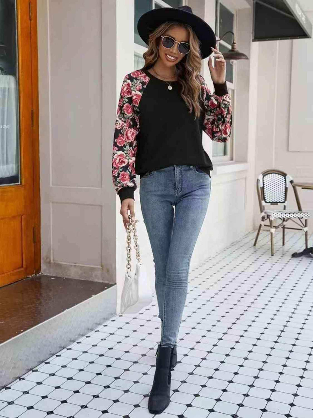 Floral Raglan Sleeve Round Neck Sweatshirt - Trendsi - Flyclothing LLC