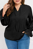 Plus Size Ruffled Tie Neck Flounce Sleeve Blouse - Trendsi - Flyclothing LLC