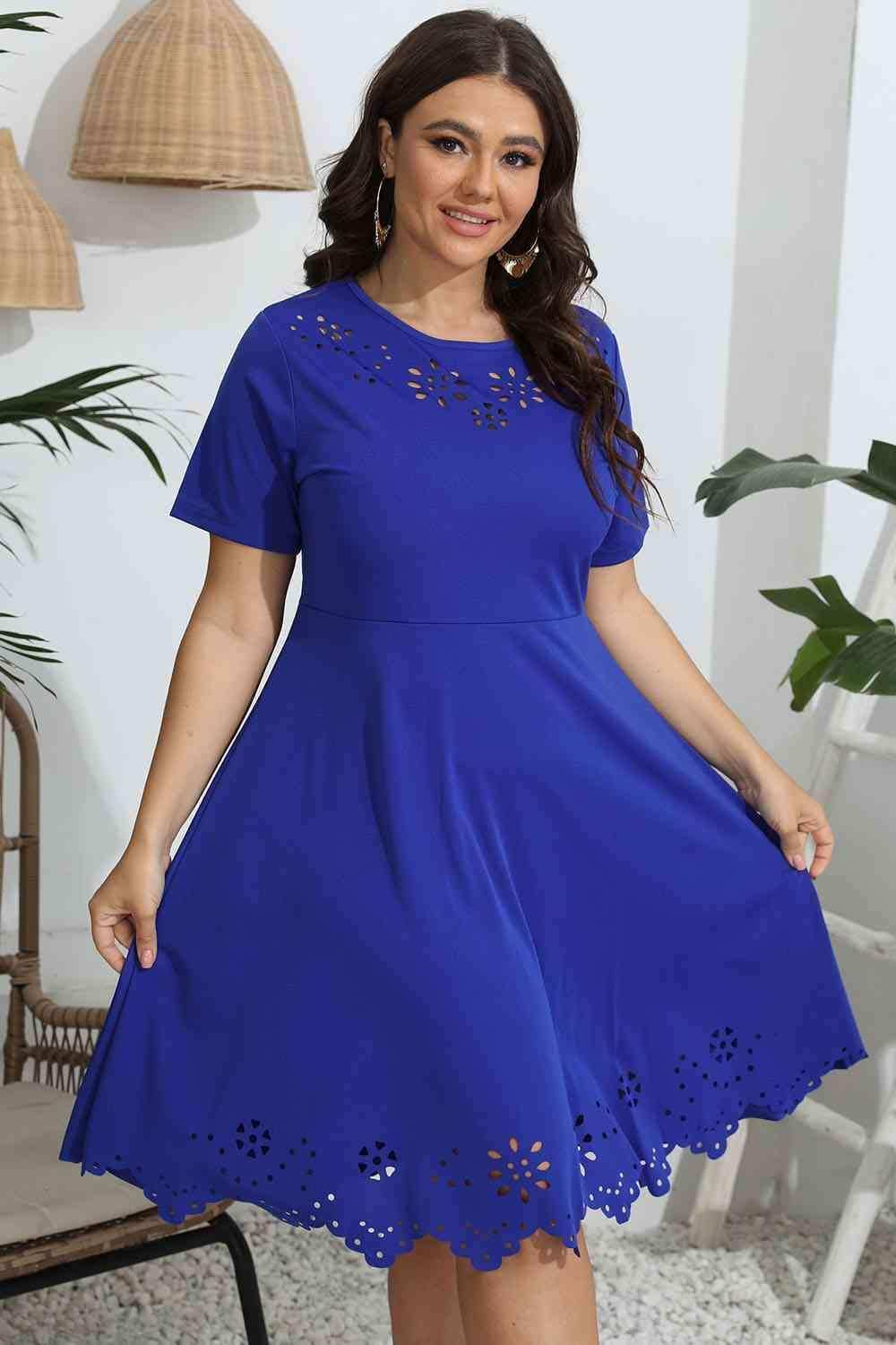 Plus Size Round Neck Openwork Dress - Trendsi - Flyclothing LLC