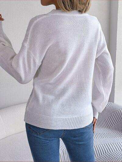 Cable-Knit Buttoned V-Neck Sweater - Trendsi - Flyclothing LLC