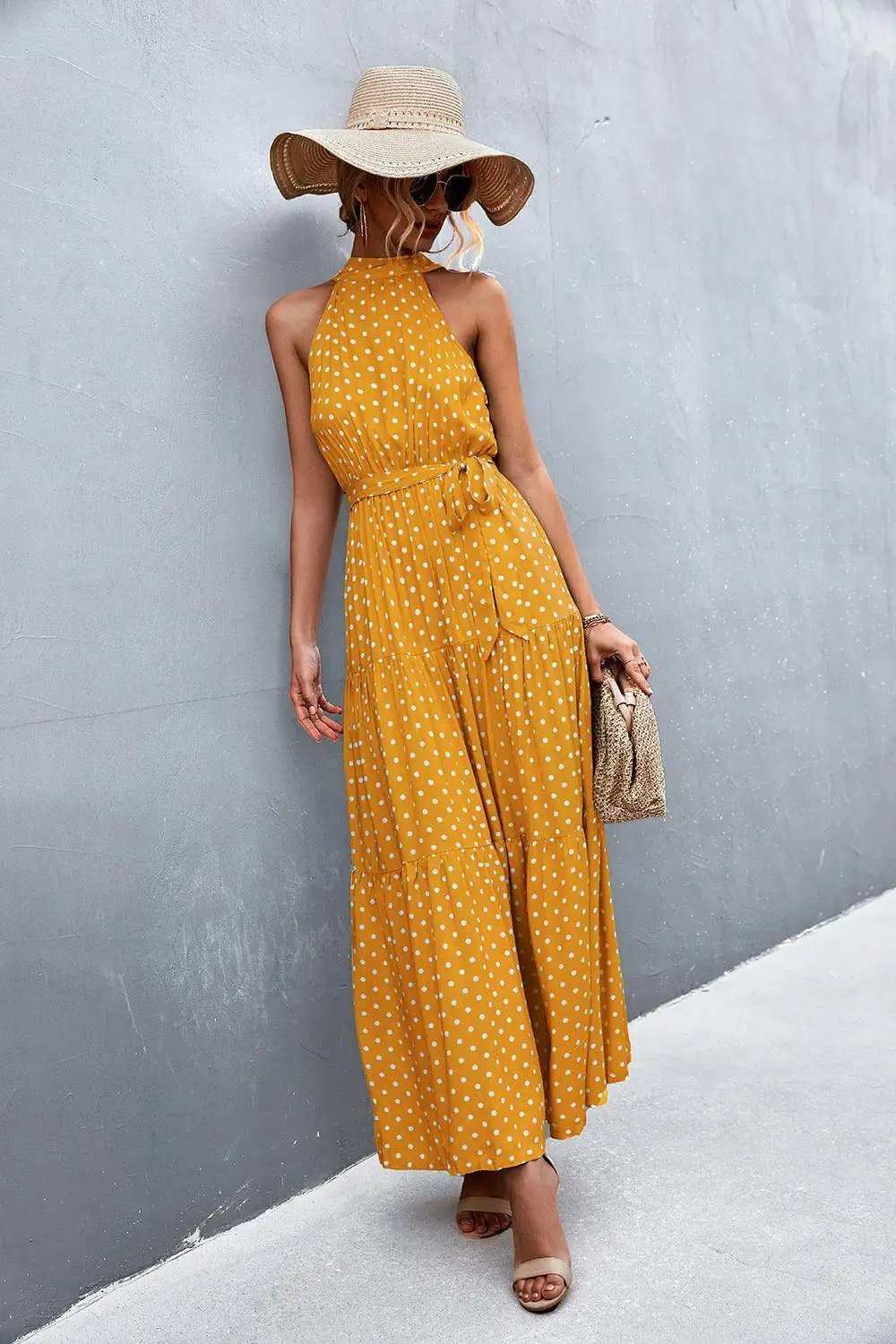Printed Sleeveless Tie Waist Maxi Dress - Trendsi - Flyclothing LLC