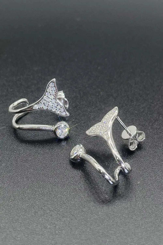 Moissanite Fishtail Rhodium-Plated Earrings - Trendsi - Flyclothing LLC