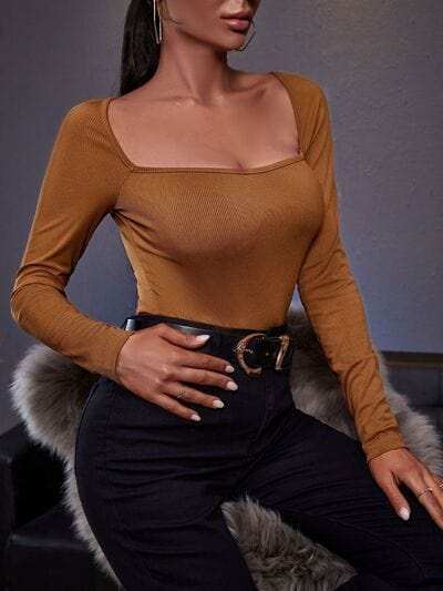 Square Neck Long Sleeve T-Shirt - Trendsi - Flyclothing LLC