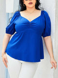 Plus Size Tied Sweetheart Neck Balloon Sleeve Blouse - Trendsi - Flyclothing LLC