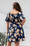 Plus Size Floral Print V-Neck Flutter Sleeve Mini Dress - Trendsi - Flyclothing LLC