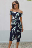 Printed Off-Shoulder Split Dress - Trendsi - Flyclothing LLC