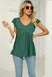 V-Neck Flutter Sleeve Babydoll Blouse - Trendsi - Flyclothing LLC