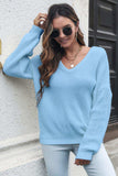 V-Neck Drop Shoulder Sweater - Trendsi - Flyclothing LLC