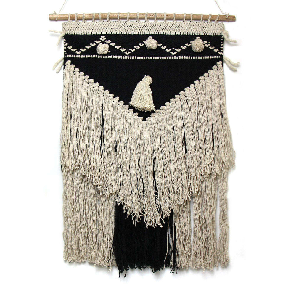 Handwoven Boho Wall Hanging, Charcoal & Cream - Asha Handicrafts - Flyclothing LLC