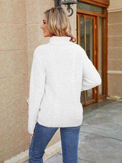 Cable-Knit Mock Neck Sweater - Trendsi - Flyclothing LLC