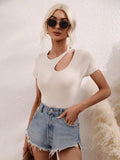 Cutout Round Neck Short Sleeve Knit Top - Trendsi - Flyclothing LLC