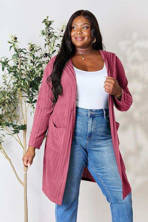 Basic Bae Full Size Ribbed Open Front Long Sleeve Cardigan - Trendsi - Flyclothing LLC