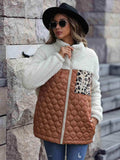 Leopard Color Block Zip-Up Jacket - Trendsi - Flyclothing LLC