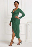 High-low Ruched Surplice Long Sleeve Dress - Trendsi - Flyclothing LLC