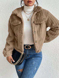 Fuzzy Button Up Collared Neck Jacket - Trendsi - Flyclothing LLC