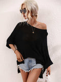 Boat Neck Cuffed Sleeve Slit Tunic Knit Top - Trendsi - Flyclothing LLC