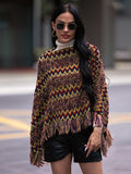 Fringe Hem Boat Neck Poncho - Trendsi - Flyclothing LLC