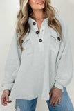 Full Size Half Button Collared Neck Long Sleeve Sweatshirt - Trendsi - Flyclothing LLC
