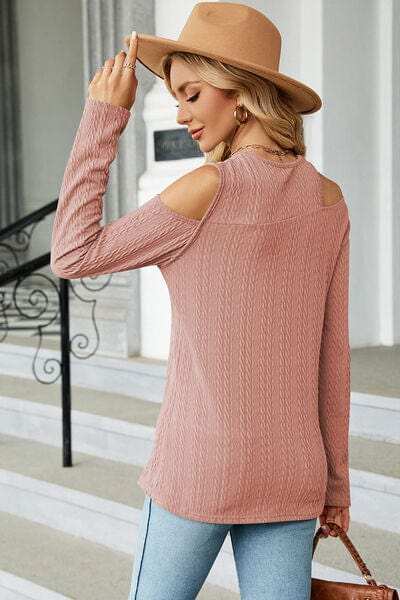 Round Neck Cold Shoulder T-Shirt - Trendsi - Flyclothing LLC