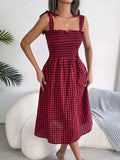 Frill Plaid Square Neck Midi Dress - Trendsi - Flyclothing LLC