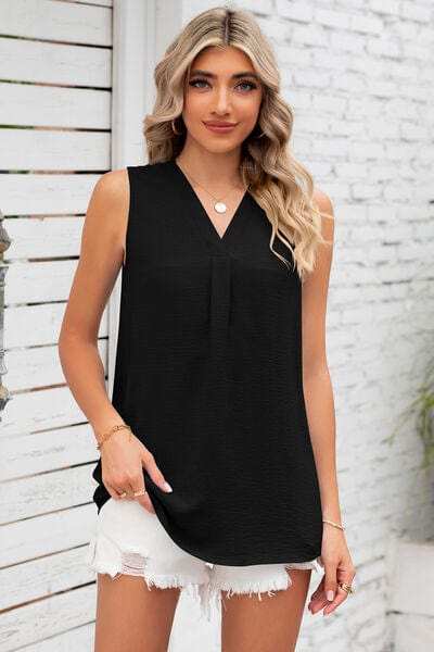 Texture V-Neck Sleeveless Top - Trendsi - Flyclothing LLC