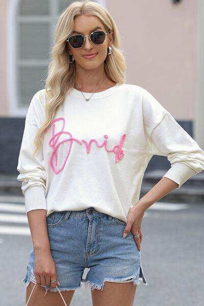 Letter Graphic Round Neck Sweater - Trendsi - Flyclothing LLC