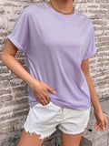 Round Neck Cuffed Sleeve T-Shirt - Trendsi - Flyclothing LLC