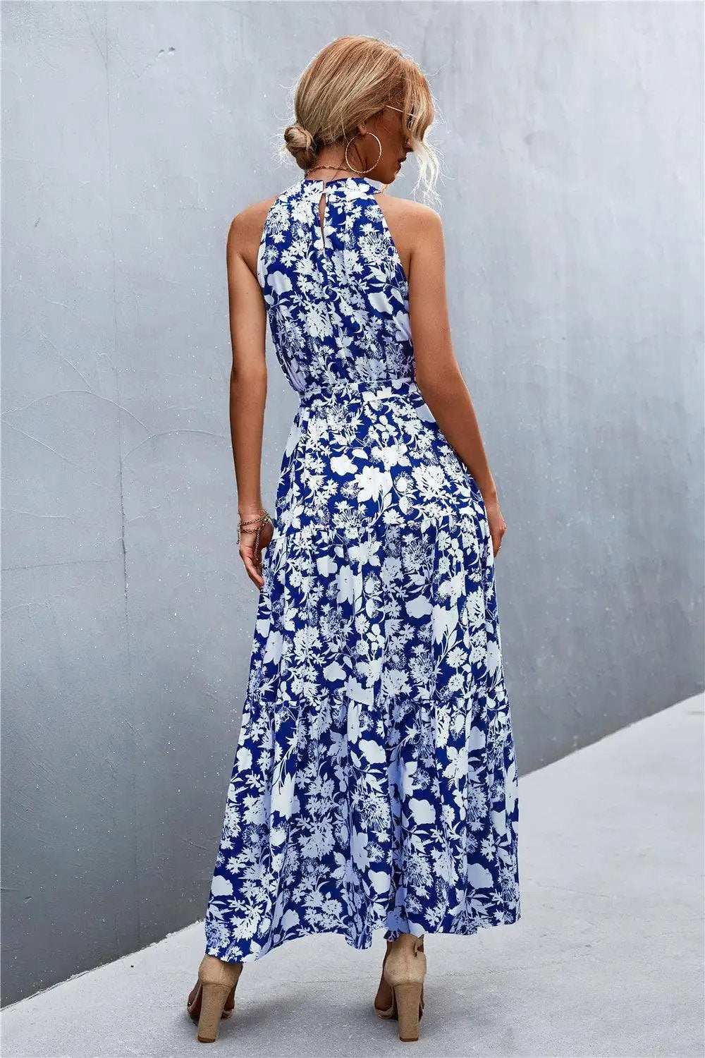 Printed Sleeveless Tie Waist Maxi Dress - Trendsi - Flyclothing LLC