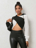 Two-Tone Crisscross Long Sleeve Hoodie - Trendsi - Flyclothing LLC