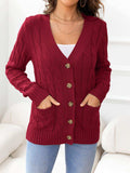 Button Down Cable-Knit Cardigan - Trendsi - Flyclothing LLC