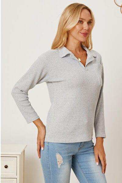 Collared Neck Dropped Shoulder T-Shirt - Trendsi - Flyclothing LLC