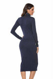 Ribbed Turtleneck Long Sleeve Dress - Trendsi - Flyclothing LLC