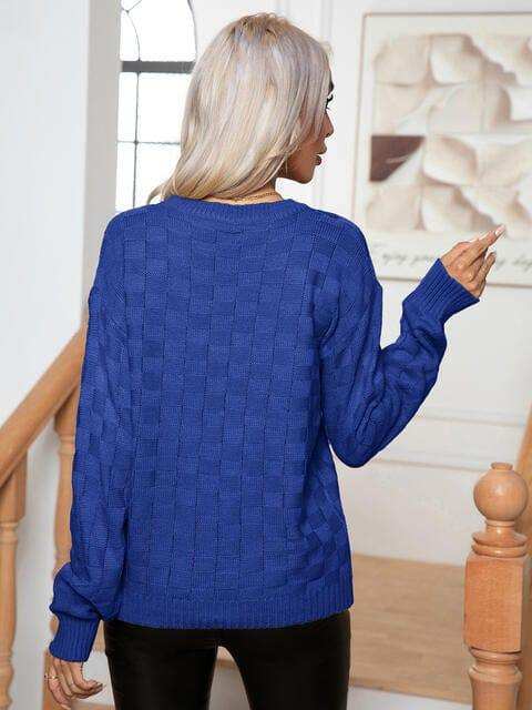 Round Neck Drop Shoulder Sweater - Trendsi - Flyclothing LLC