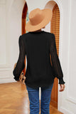 Contrast V-Neck Long Sleeve Blouse - Trendsi - Flyclothing LLC